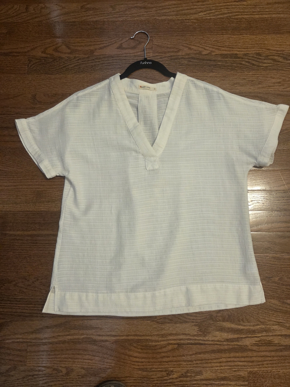 Marine Layer Cream V-Neck Short Sleeve Top, Medium